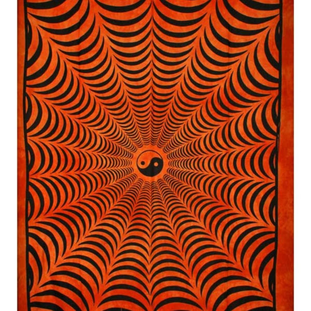 Saffron Trippy Yin Yang Hand-loom Wall Tapestry